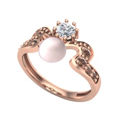 Ner İnci Yüzük - Pembe inci, pırlanta ve dumanlı kuvars 925 ayar rose altın kaplama gümüş yüzük (0.35 karat) #18nb8o0