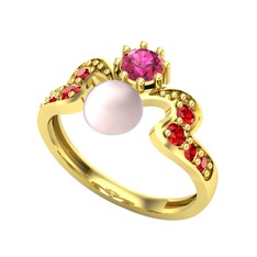 Ner İnci Yüzük - Pembe inci, rodolit garnet ve garnet 8 ayar altın yüzük #18qbytc