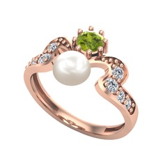 Ner İnci Yüzük - Inci, peridot ve swarovski 925 ayar rose altın kaplama gümüş yüzük #18sr0ki