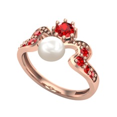 Inci ve garnet 18 ayar rose altın yüzük