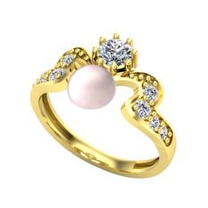 Ner İnci Yüzük - Pembe inci ve swarovski 8 ayar altın yüzük #19203g3