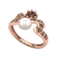 Inci ve dumanlı kuvars 8 ayar rose altın yüzük
