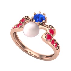 Ner İnci Yüzük - Pembe inci, lab safir ve kök yakut 925 ayar rose altın kaplama gümüş yüzük #1a15gio