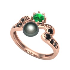 Ner İnci Yüzük - Siyah inci, yeşil kuvars ve siyah zirkon 925 ayar rose altın kaplama gümüş yüzük #1am9mkl