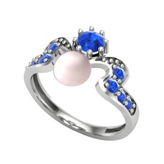 Pembe inci ve lab safir 18 ayar beyaz altın yüzük