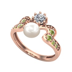Ner İnci Yüzük - Inci, swarovski ve peridot 14 ayar rose altın yüzük #1bgx5px