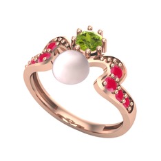 Ner İnci Yüzük - Pembe inci, peridot ve kök yakut 925 ayar rose altın kaplama gümüş yüzük #1blfiot