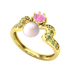 Ner İnci Yüzük - Pembe inci, pembe kuvars ve peridot 14 ayar altın yüzük #1bswett