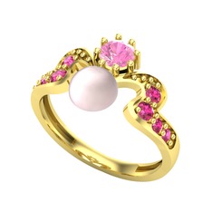 Ner İnci Yüzük - Pembe inci, pembe kuvars ve rodolit garnet 14 ayar altın yüzük #1c0eps