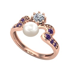 Ner İnci Yüzük - Inci, swarovski ve ametist 14 ayar rose altın yüzük #1c9vlf9