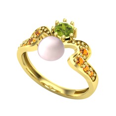 Ner İnci Yüzük - Pembe inci, peridot ve sitrin 8 ayar altın yüzük #1cdhqdf