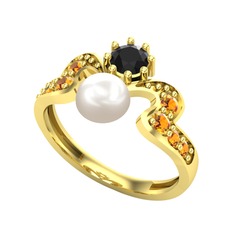 Ner İnci Yüzük - Inci, siyah zirkon ve sitrin 8 ayar altın yüzük #1cghw3d