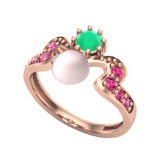 Pembe inci, kök zümrüt ve rodolit garnet 925 ayar rose altın kaplama gümüş yüzük