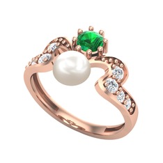 Ner İnci Yüzük - Inci, yeşil kuvars ve pırlanta 925 ayar rose altın kaplama gümüş yüzük (0.48 karat) #1cy5azh