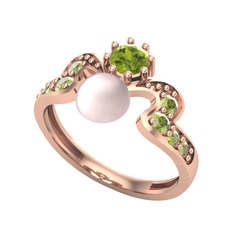 Ner İnci Yüzük - Pembe inci ve peridot 18 ayar rose altın yüzük #1ddxitk