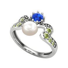 Ner İnci Yüzük - Inci, lab safir ve peridot 925 ayar gümüş yüzük #1dff126