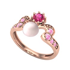 Pembe inci, rodolit garnet ve pembe kuvars 8 ayar rose altın yüzük