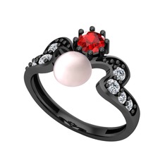 Ner İnci Yüzük - Pembe inci, garnet ve swarovski 925 ayar siyah rodyum kaplama gümüş yüzük #1dwh7zm
