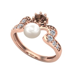 Inci, dumanlı kuvars ve swarovski 8 ayar rose altın yüzük