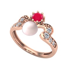 Ner İnci Yüzük - Pembe inci, kök yakut ve swarovski 8 ayar rose altın yüzük #1egnkto