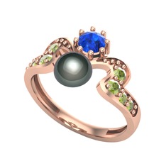 Siyah inci, lab safir ve peridot 8 ayar rose altın yüzük