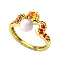 Ner İnci Yüzük - Pembe inci, sitrin ve garnet 14 ayar altın yüzük #1f0pza0
