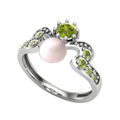 Pembe inci ve peridot 14 ayar beyaz altın yüzük