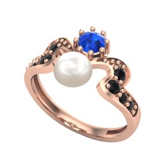Ner İnci Yüzük - Inci, lab safir ve siyah zirkon 8 ayar rose altın yüzük #1f8omgb
