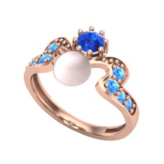 Ner İnci Yüzük - Pembe inci, lab safir ve akuamarin 925 ayar rose altın kaplama gümüş yüzük #1fn79xw