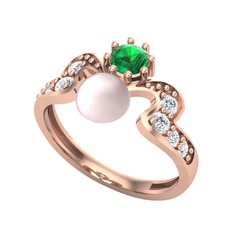 Pembe inci, yeşil kuvars ve pırlanta 8 ayar rose altın yüzük (0.48 karat)