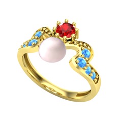 Ner İnci Yüzük - Pembe inci, garnet ve akuamarin 18 ayar altın yüzük #1fye17d