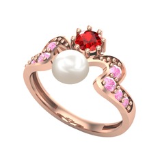Inci, garnet ve pembe kuvars 8 ayar rose altın yüzük