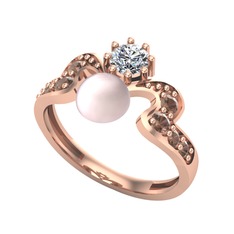 Pembe inci, swarovski ve dumanlı kuvars 18 ayar rose altın yüzük