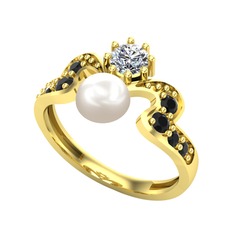 Ner İnci Yüzük - Inci, swarovski ve siyah zirkon 8 ayar altın yüzük #1h0d0j9