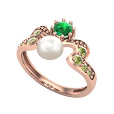 Inci, yeşil kuvars ve peridot 8 ayar rose altın yüzük