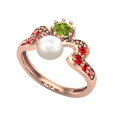 Ner İnci Yüzük - Inci, peridot ve garnet 8 ayar rose altın yüzük #1hi7skz