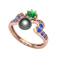 Ner İnci Yüzük - Siyah inci, yeşil kuvars ve lab safir 18 ayar rose altın yüzük #1idtvzz