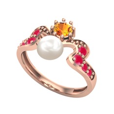 Ner İnci Yüzük - Inci, sitrin ve kök yakut 18 ayar rose altın yüzük #1iqcyoq