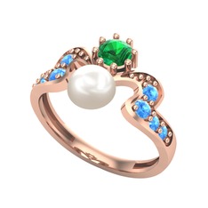 Ner İnci Yüzük - Inci, yeşil kuvars ve akuamarin 18 ayar rose altın yüzük #1j0z9bu