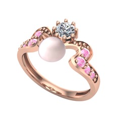 Pembe inci, swarovski ve pembe kuvars 14 ayar rose altın yüzük
