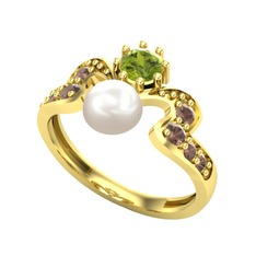 Ner İnci Yüzük - Inci, peridot ve dumanlı kuvars 925 ayar altın kaplama gümüş yüzük #1j8cs3x