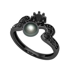 Ner İnci Yüzük - Siyah inci ve siyah zirkon 925 ayar siyah rodyum kaplama gümüş yüzük #1j9225z