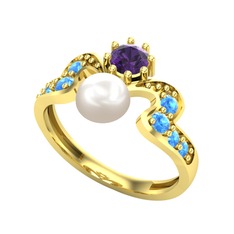 Ner İnci Yüzük - Inci, ametist ve akuamarin 8 ayar altın yüzük #1jafo3w