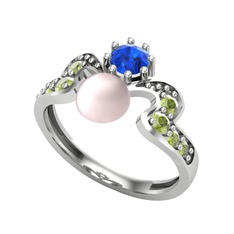 Ner İnci Yüzük - Pembe inci, lab safir ve peridot 18 ayar beyaz altın yüzük #1jnmuub