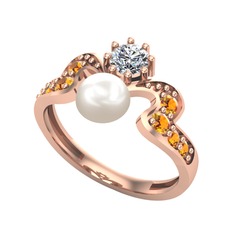 Ner İnci Yüzük - Inci, swarovski ve sitrin 8 ayar rose altın yüzük #1k1ta6b