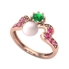 Pembe inci, yeşil kuvars ve rodolit garnet 8 ayar rose altın yüzük