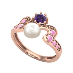 Ner İnci Yüzük - Inci, ametist ve pembe kuvars 18 ayar rose altın yüzük #1kmdrog