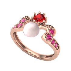 Ner İnci Yüzük - Pembe inci, garnet ve rodolit garnet 14 ayar rose altın yüzük #1lxdpes