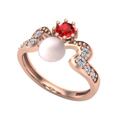 Pembe inci, garnet ve beyaz zirkon 8 ayar rose altın yüzük