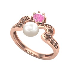 Ner İnci Yüzük - Inci, pembe kuvars ve dumanlı kuvars 925 ayar rose altın kaplama gümüş yüzük #1mk8e0v